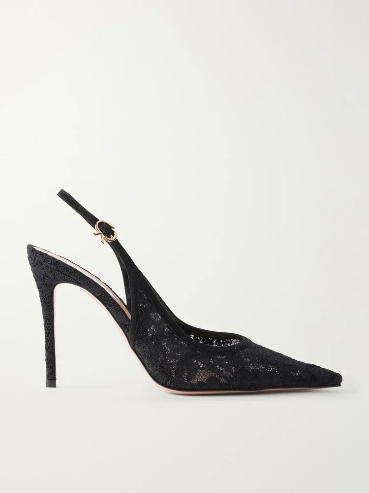 sofia 95 suede trimmed lace slingback pumps