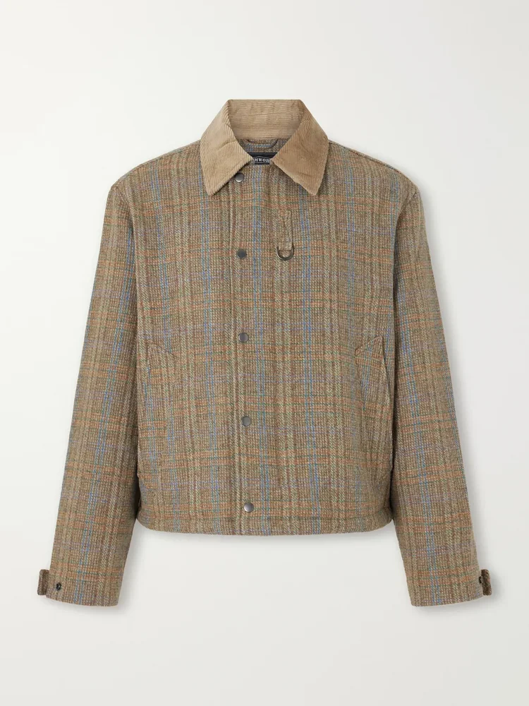 Corduroy-Trimmed Checked Wool Jacket