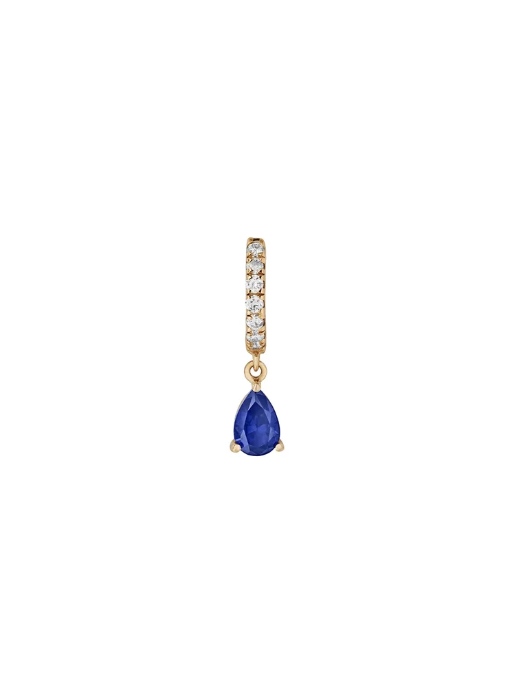 Pavé Pear-Drop Huggie Earring in Lab Blue Sapphire, 18K Gold Vermeil