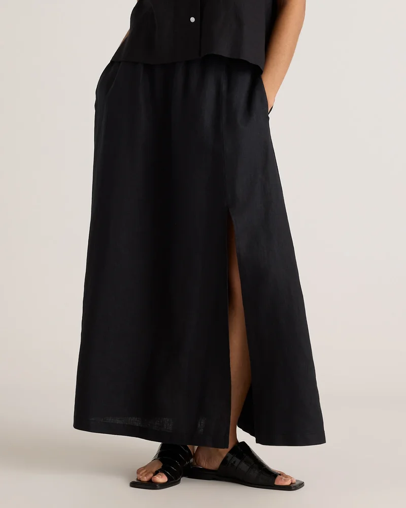 100% European Linen Maxi Skirt in Black