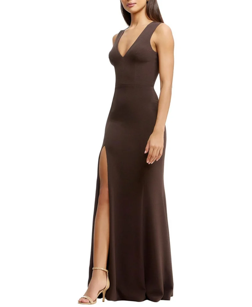 Sandra V-Neck High Slit Fitted Gown