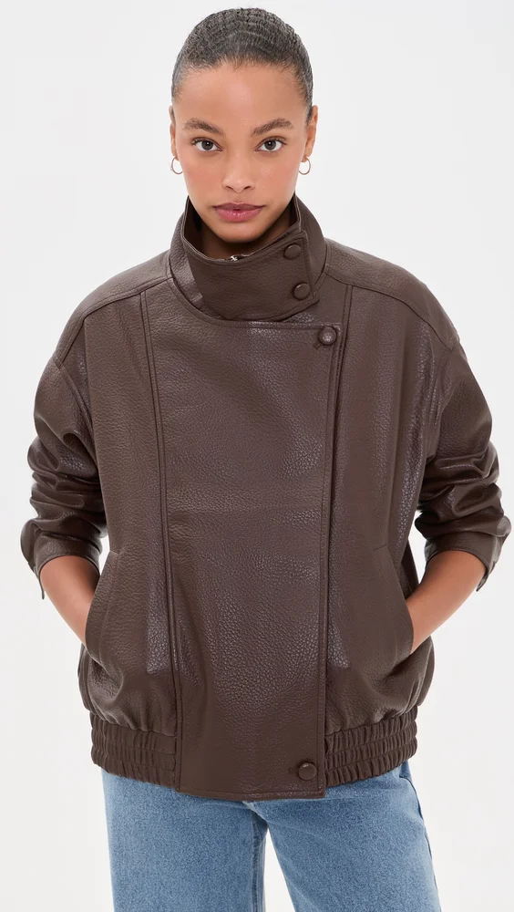 Funnel Faux Leather Jacket