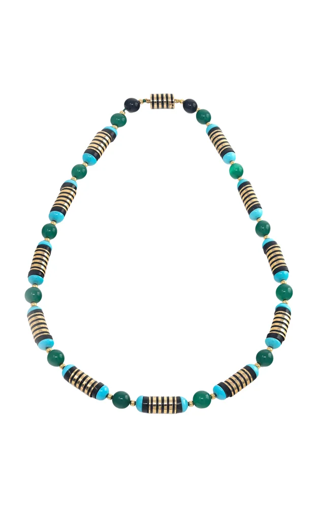 18K Yellow Gold Enamel Multi Stone Necklace