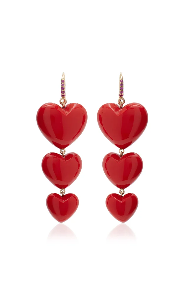 14K Yellow Gold Sapphire Coral Earrings