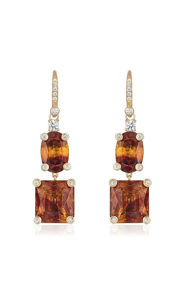 14K Yellow Gold Sphalerite and Diamond Drop Earrings