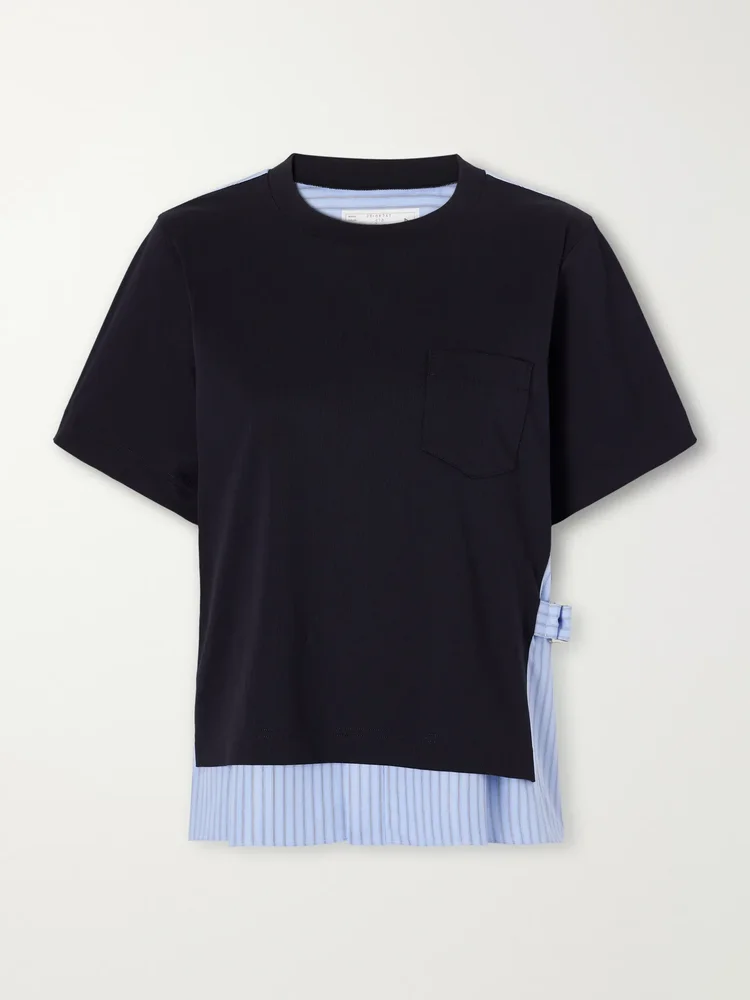 Striped poplin-trimmed cotton-jersey T-shirt