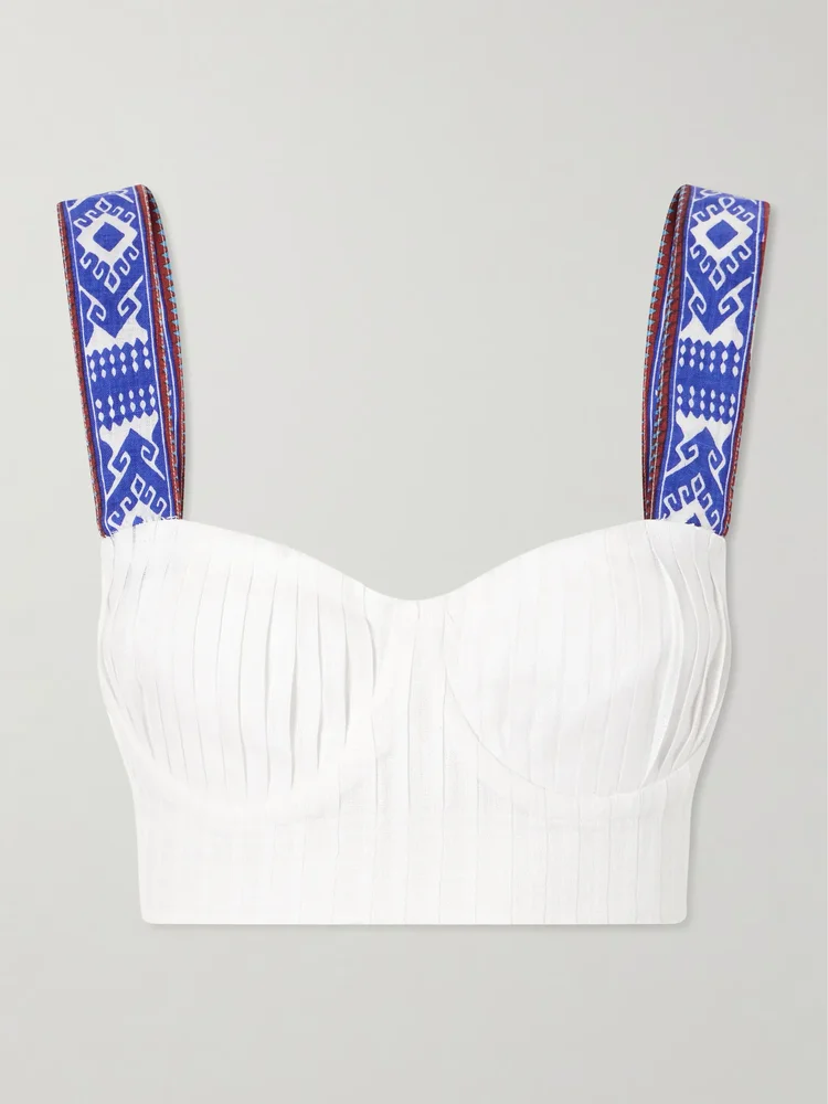 Dalia pleated printed linen cropped top