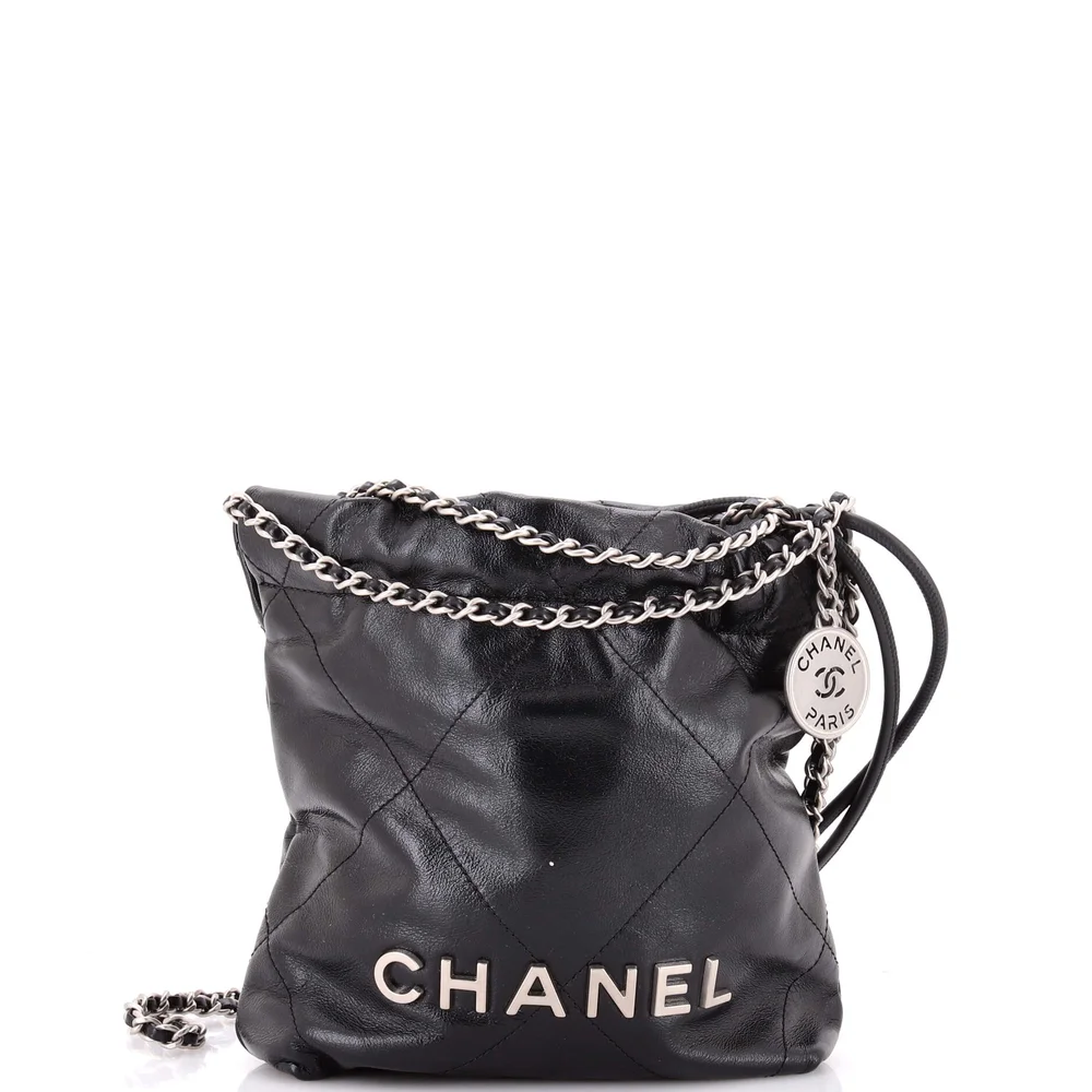Pre-Owned 22 Chain Hobo Quilted Calfskin Mini in Black, Silver Hardware