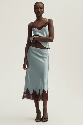 Reformation Carolina Lace-Hem Silk Midi Skirt