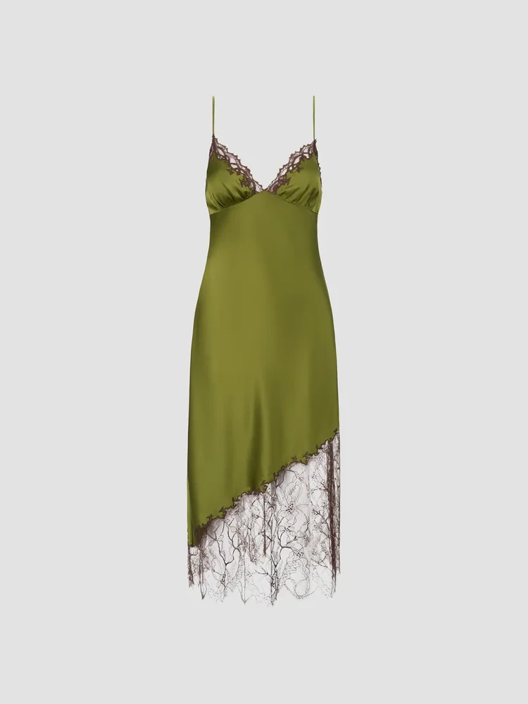Lara Lace-Trim Silk Slip Dress