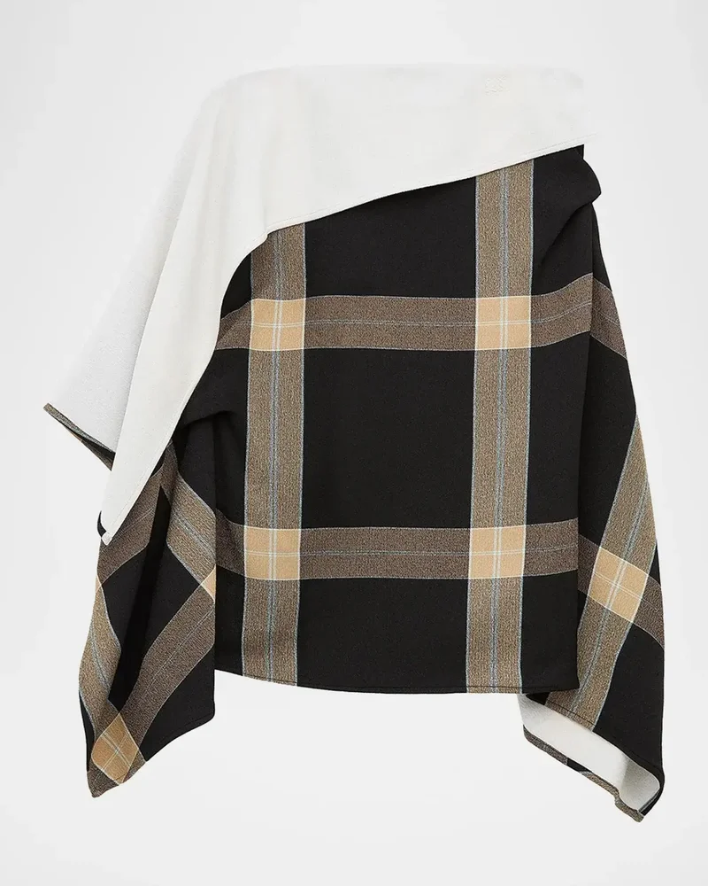 Plaid Asymmetric Knee-Length Skirt