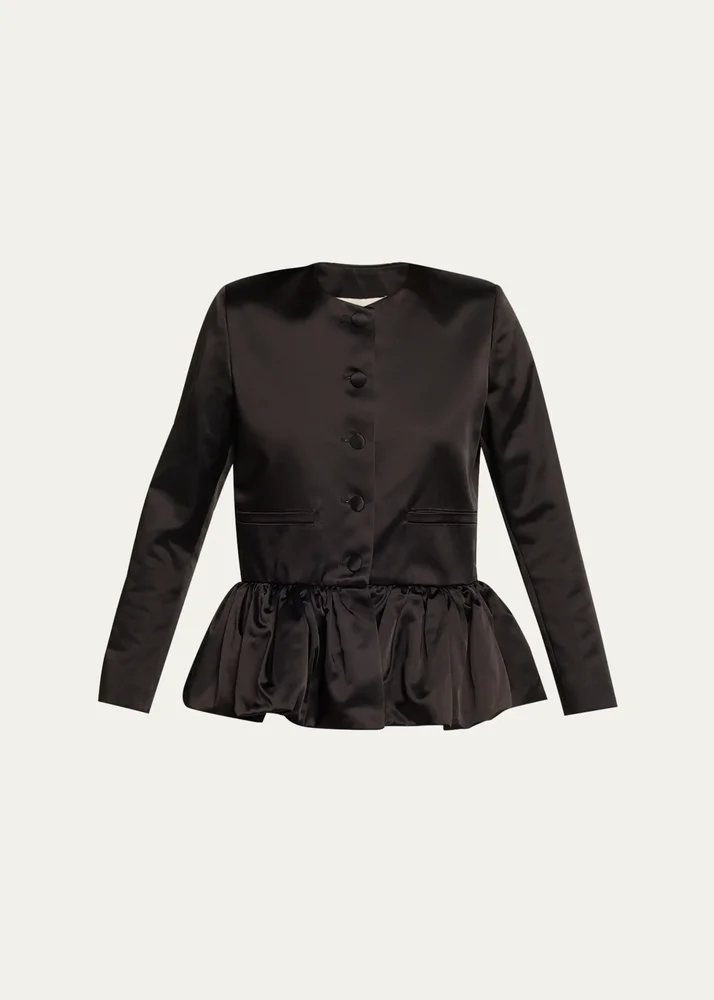 Single-Breasted Satin Peplum Jacket