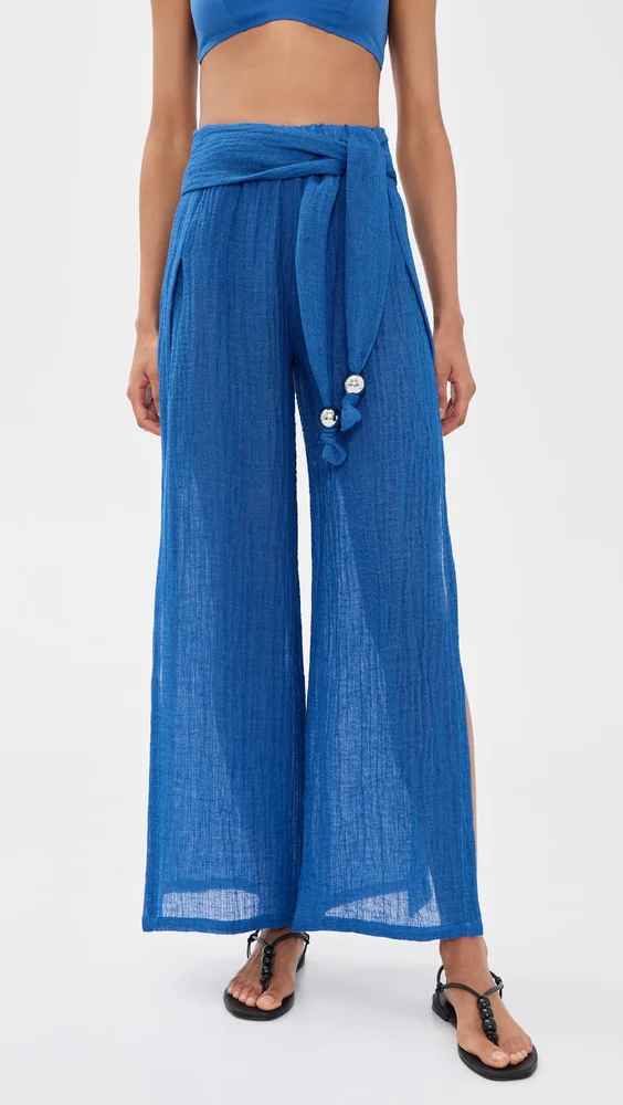 Wide Leg Open Side Linen Pants