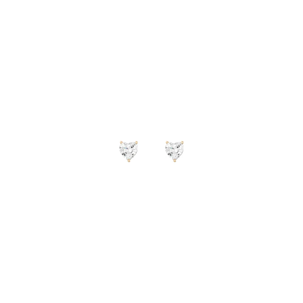 Lab Grown White Sapphire Heart Stud Earrings