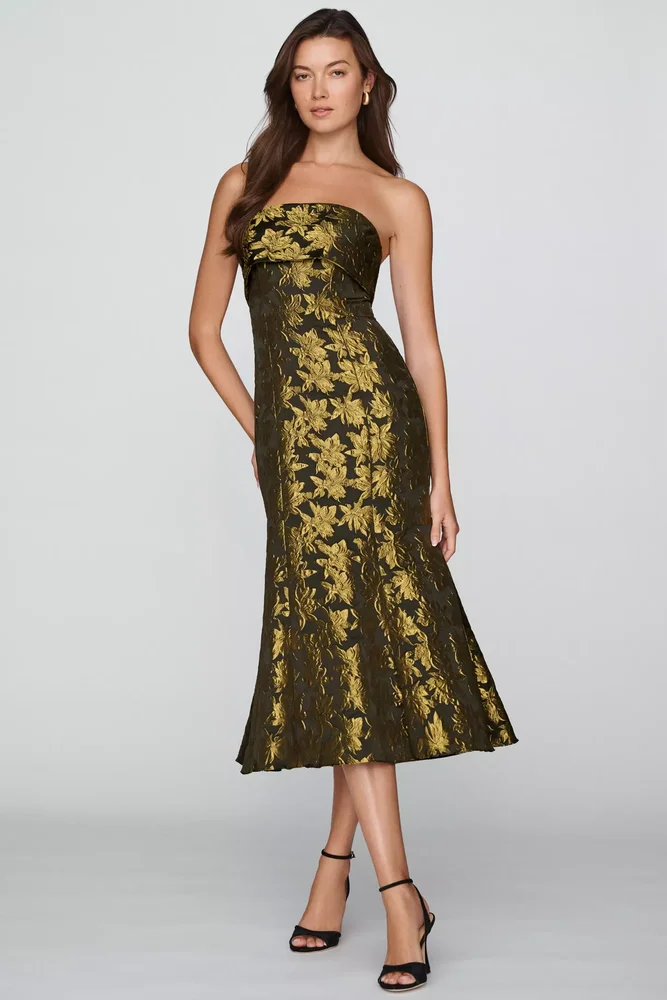 Strapless Brocade Mermaid Midi Gown