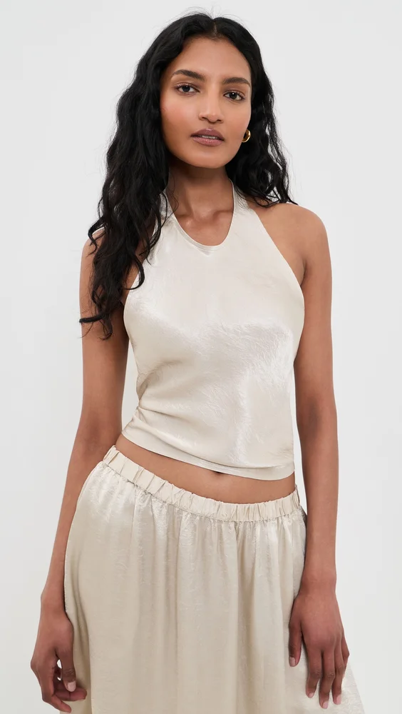 Textured Satin Halter Scarf Top