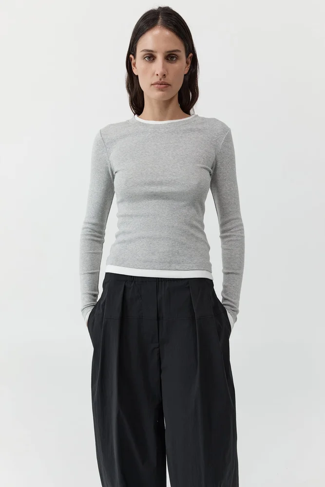 Organic Cotton Layered Long Sleeve Top - White
