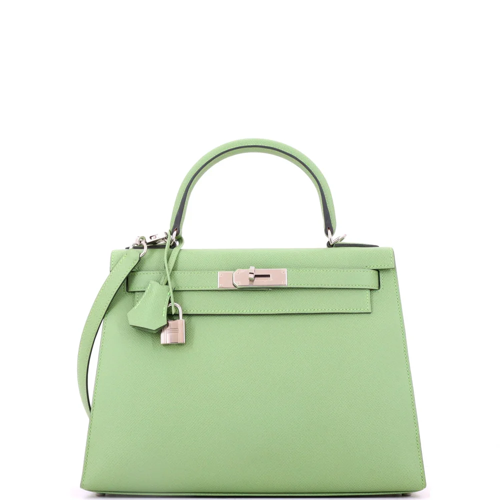 Pre-Owned Kelly 28 Vert Criquet Epsom with Palladium Hardware