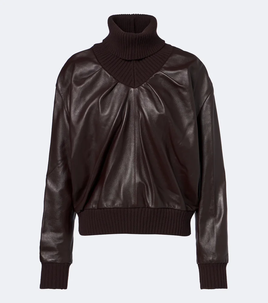 Leather turtleneck top