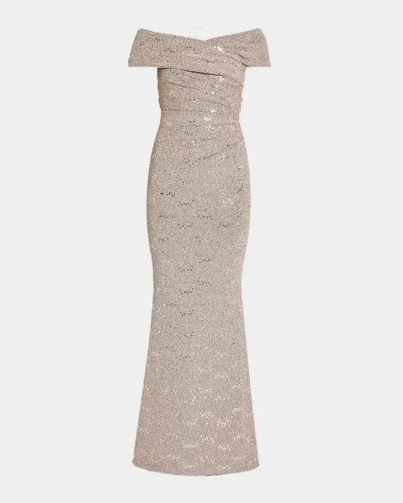 Crisscross Off-The-Shoulder Shimmering Jersey Gown