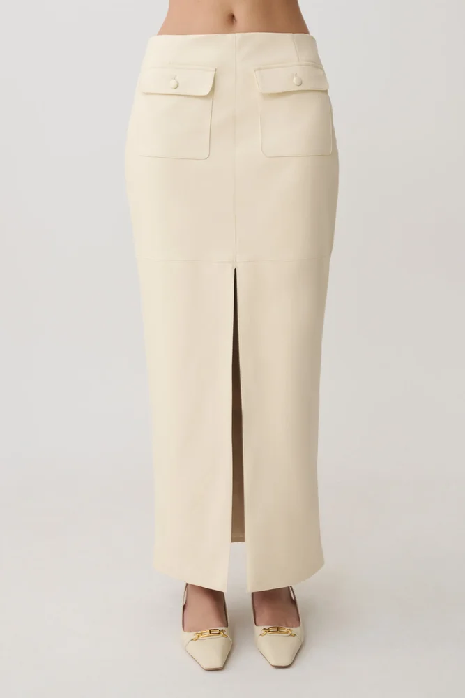 Winslet Faux Leather Maxi Skirt - Bone