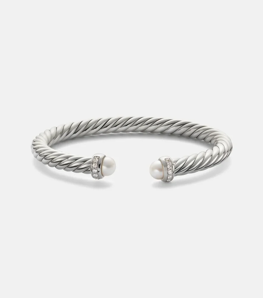Cable Flex sterling silver bracelet with diamonds and pearls
