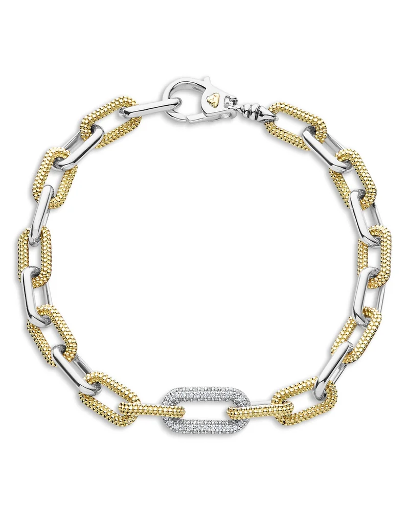 18K Yellow Gold & Silver Caviar Lux-Clip Diamond Link Bracelet
