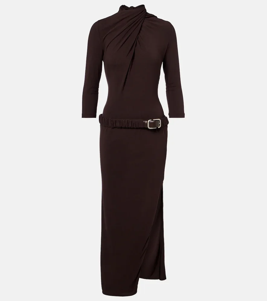 Draped open-back jersey midi dress