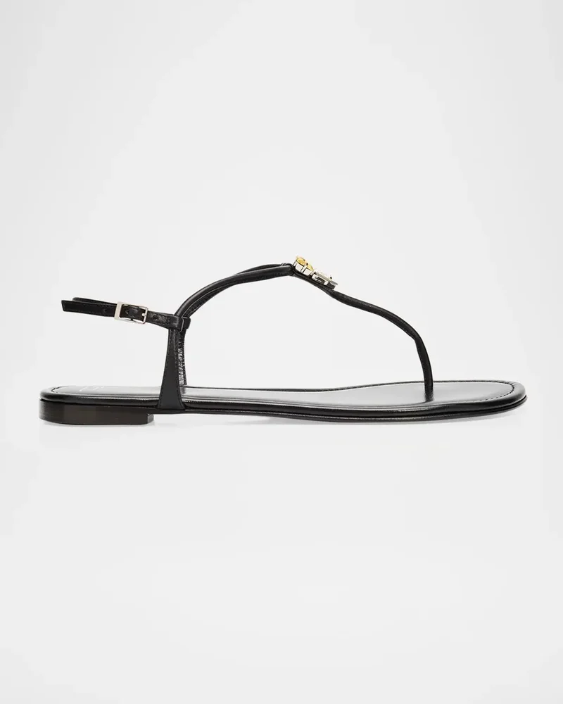 Hobby Embellished Flat Leather Thong Sandals