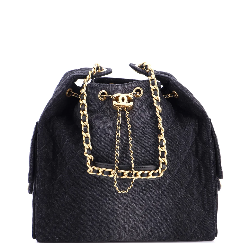 Pre-Owned 25 Hobo Bag Quilted Denim Medium in Black, Gold Hardware