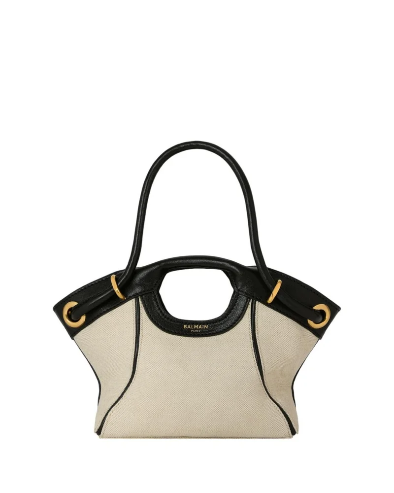 Small Tote in Smooth Leather and Canvas
