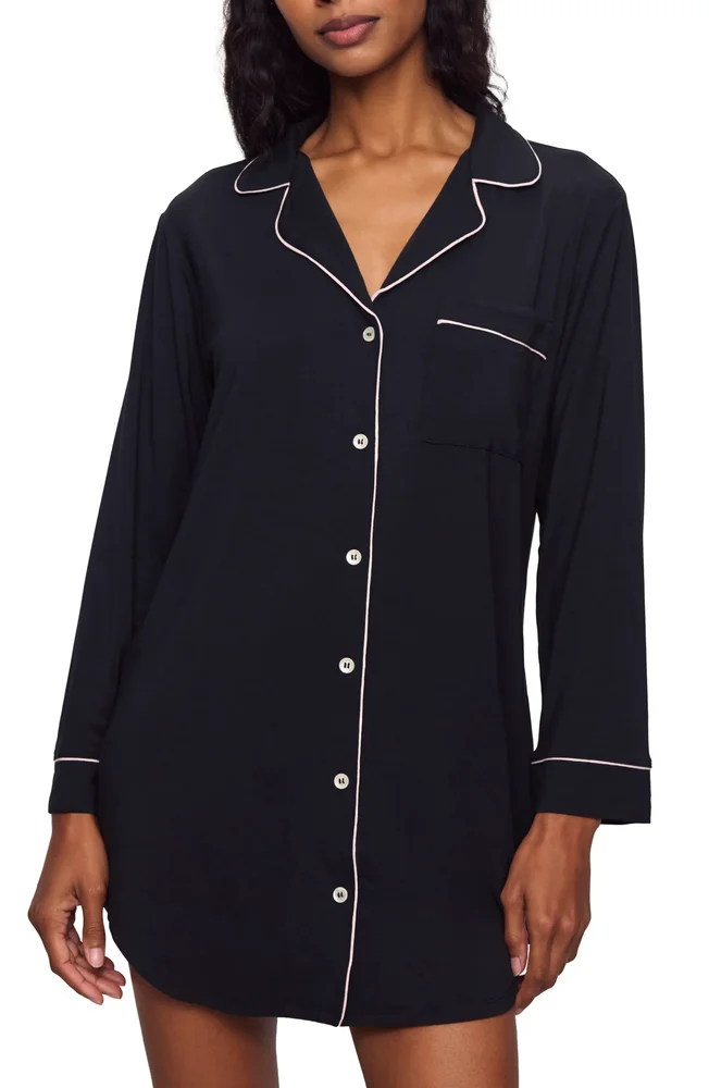 Gisele Jersey Knit Sleep Shirt, Black Sorbet Pink