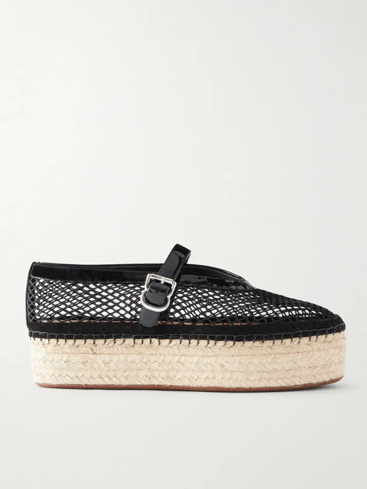 Buckled mesh platform espadrille sandals