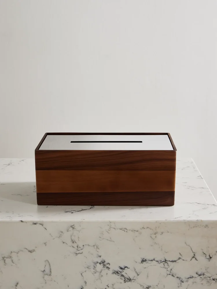 Uni walnut and stainless steel tissue box