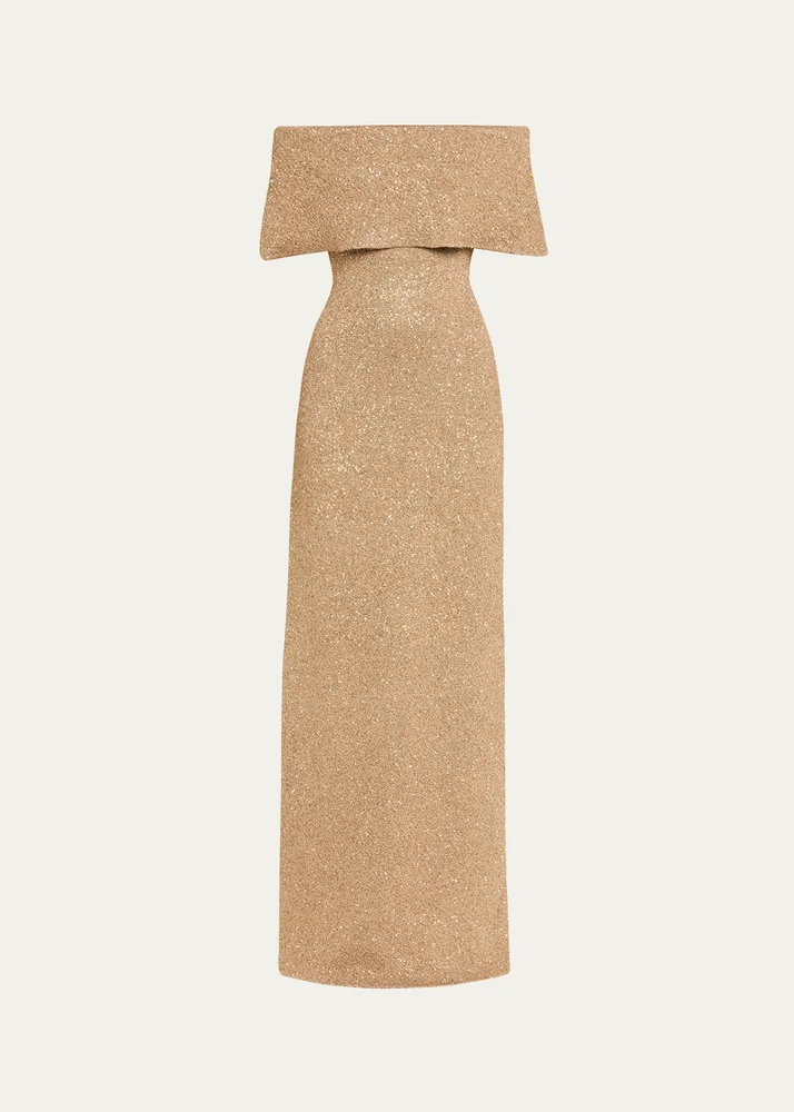 Deed Off-The-Shoulder Sequin Knit Gown
