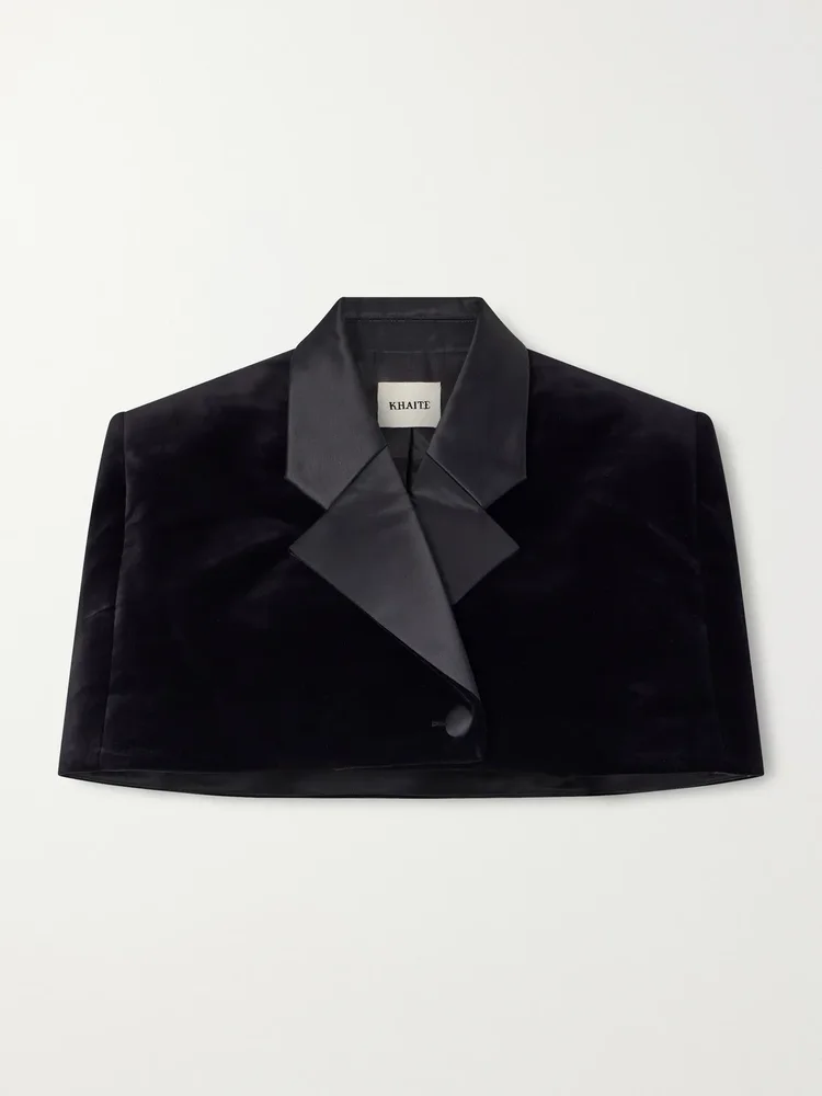 Ilora double-breasted cropped cotton-blend velvet jacket