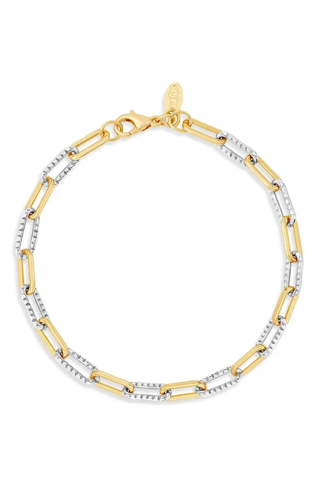 Two-Tone Textured Paper Clip Chain Bracelet