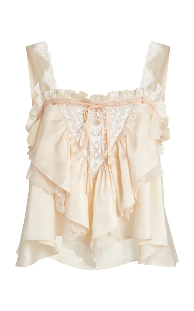 Lace-Trimmed Silk Satin Top