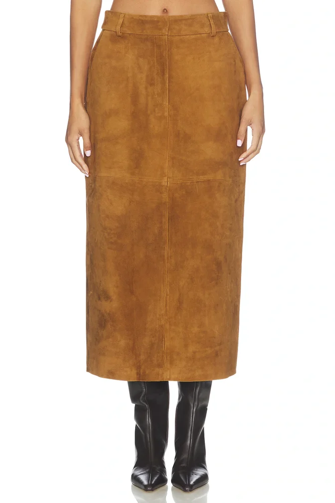Leather Suede Maxi Skirt