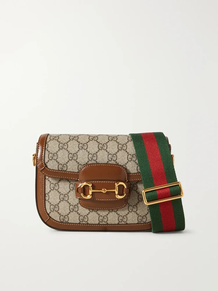 Horsebit 1955 mini leather-trimmed printed coated-canvas shoulder bag