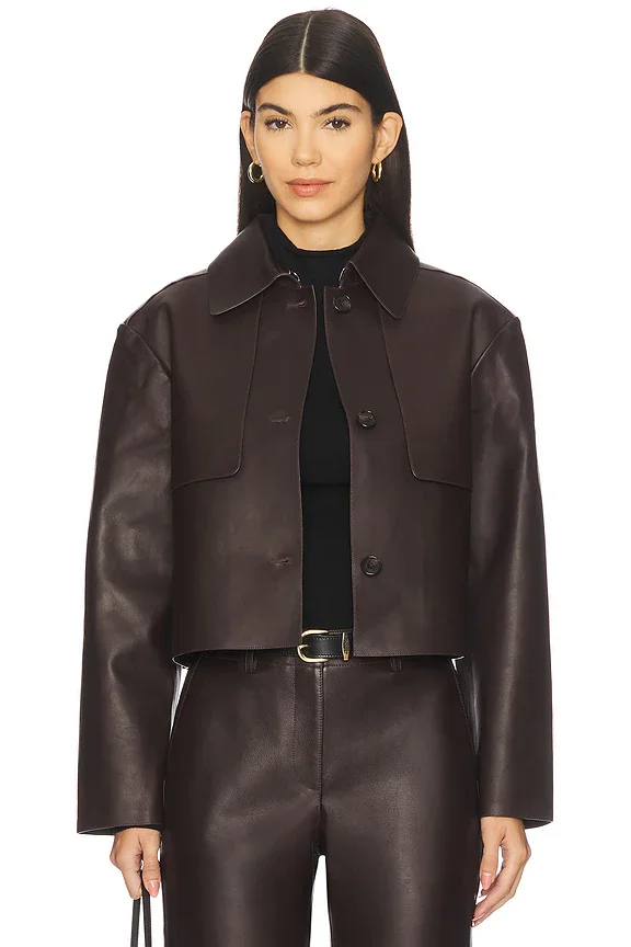 Theory Crop Leather Trench