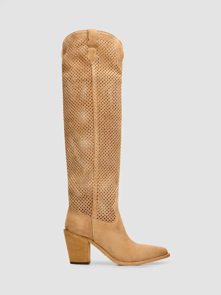 Aleene Perforated Suede Cowboy Boots