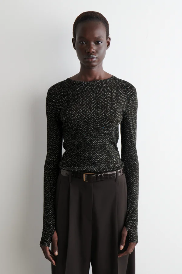 SLIM MERINO WOOL SWEATER - GRAY / FLECKED