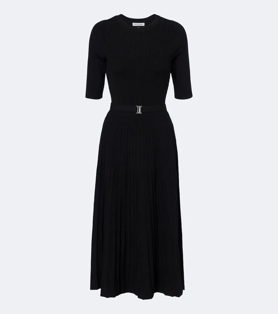 Elthea belted ribbed-knit midi dress