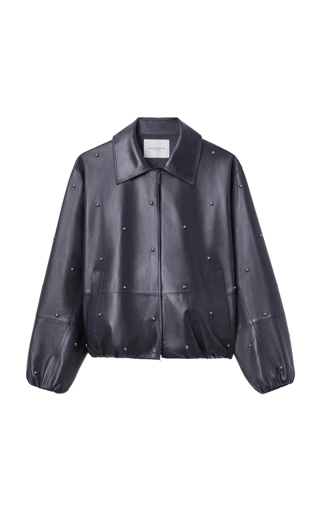 Studded Leather Bomber Jacket
