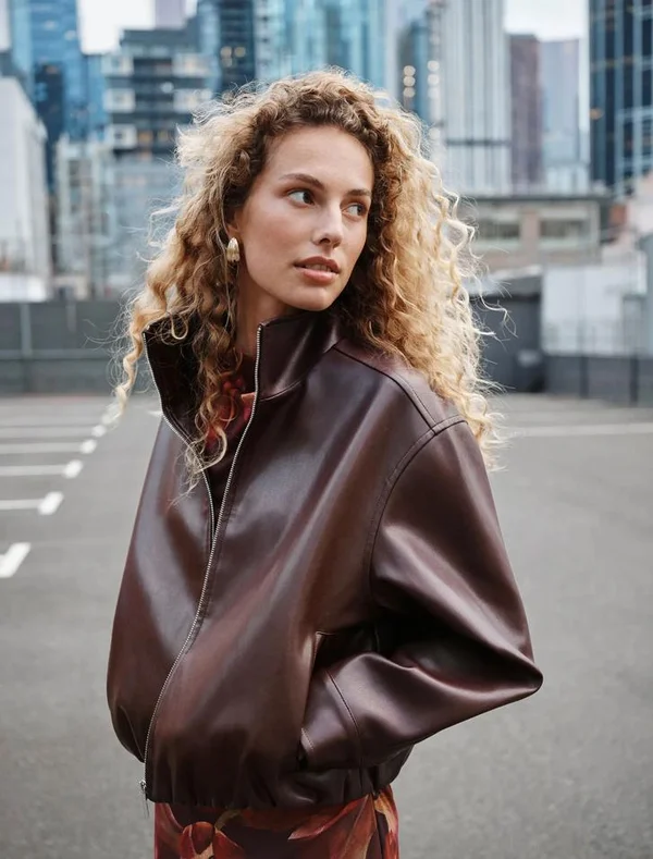 Red Funnel Neck Jacket - Julia PU - Size 4 to 16 - Womens Leather Jacket
