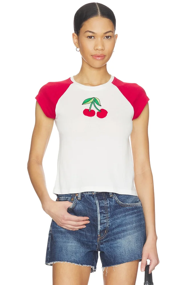 Cherries Embroidery Raglan Baby Tee