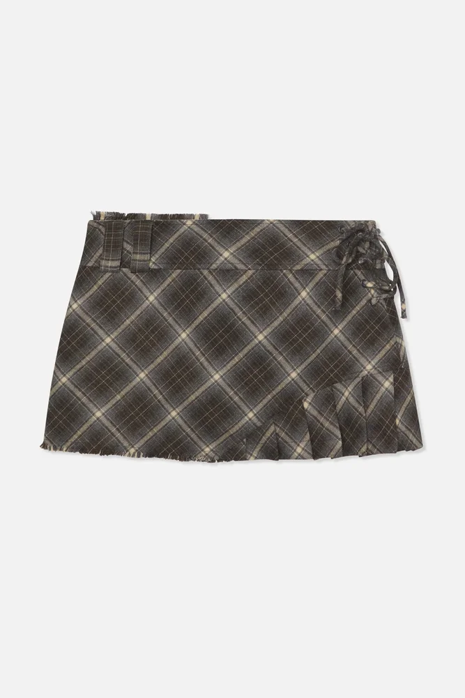 Pleat Blue Checkered Skirt