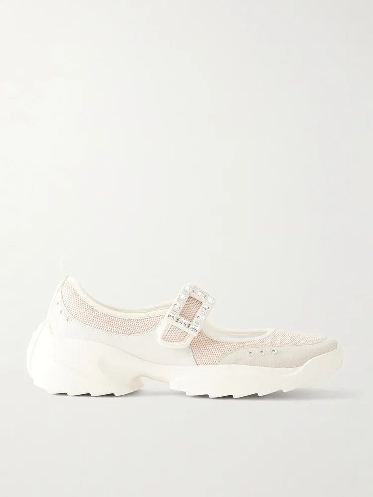 Viv on the run embellished leather-trimmed mesh Mary Jane sneakers