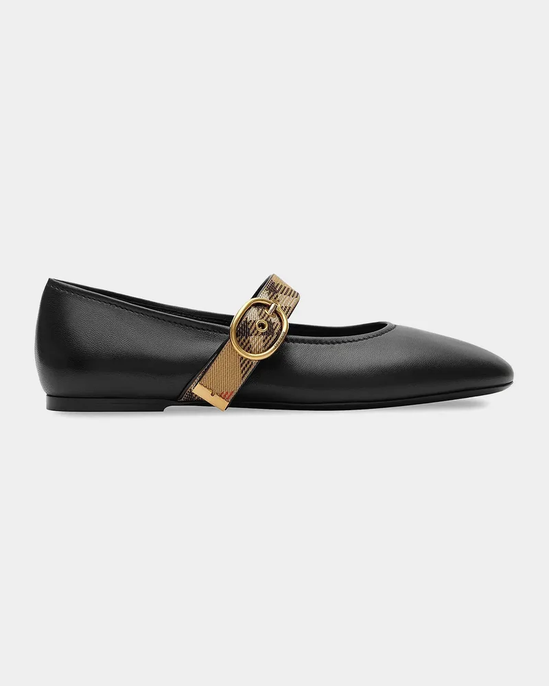 Robin Check-Strap Leather Ballerina Flats